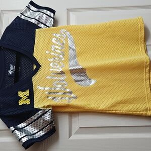 U Of M Wolverines Women's Yellow and Navy V-Neck Jersey